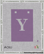A taped needlepoint canvas with the design: Banner 18 mesh count Squared Y White on Purple.