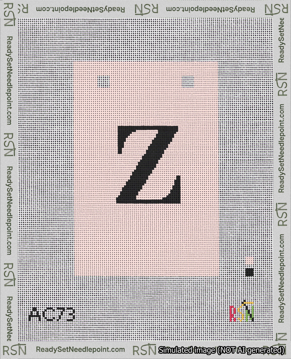 A taped needlepoint canvas with the design: Banner 18 mesh count Squared Z Black on Pink.