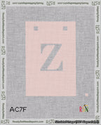 A taped needlepoint canvas with the design: Banner 18 mesh count Squared Z White on Pink.