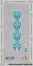 A taped needlepoint canvas with the design: Pickleball Blue on Blue Cuff.