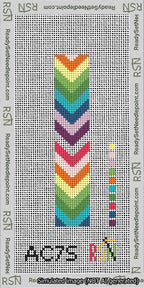 A taped needlepoint canvas with the design: Rainbow Chevrons Cuff.