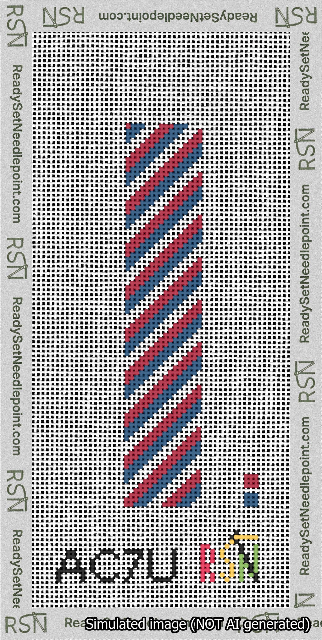 A taped needlepoint canvas with the design: Red White and Blue Cuff.