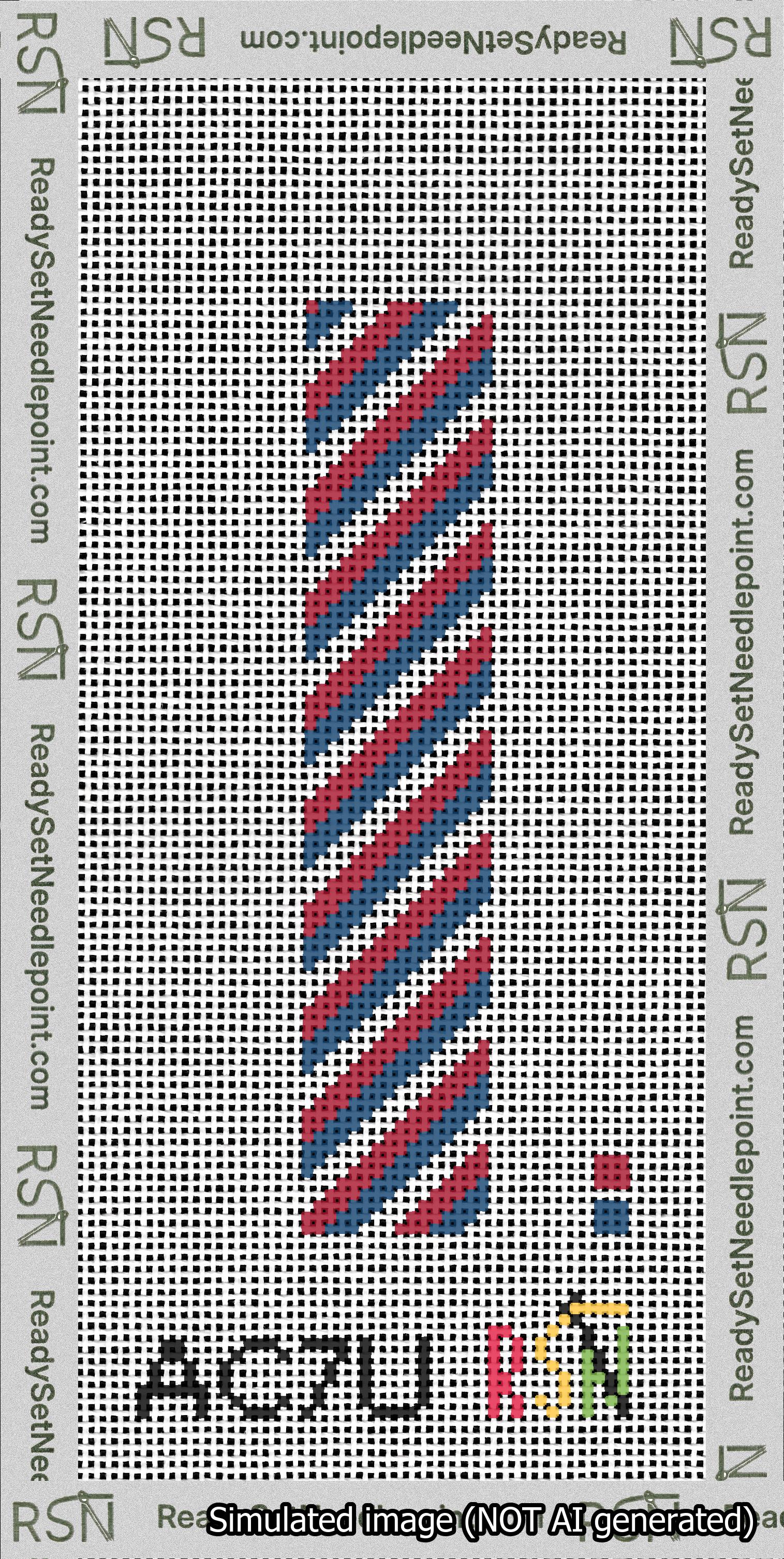 A taped needlepoint canvas with the design: Red White and Blue Cuff.