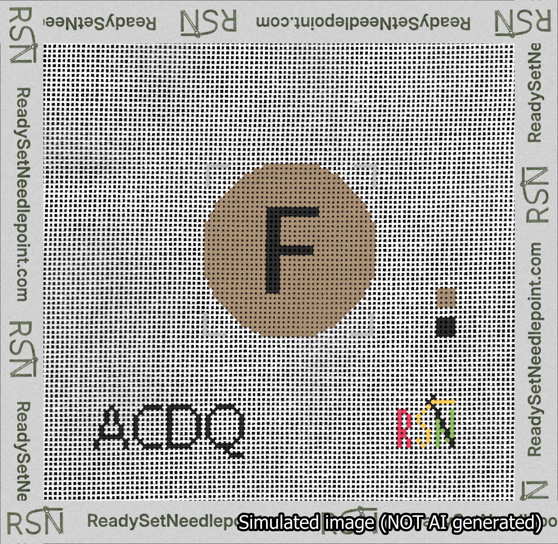 Circle Initial F Needlepoint Canvas Design