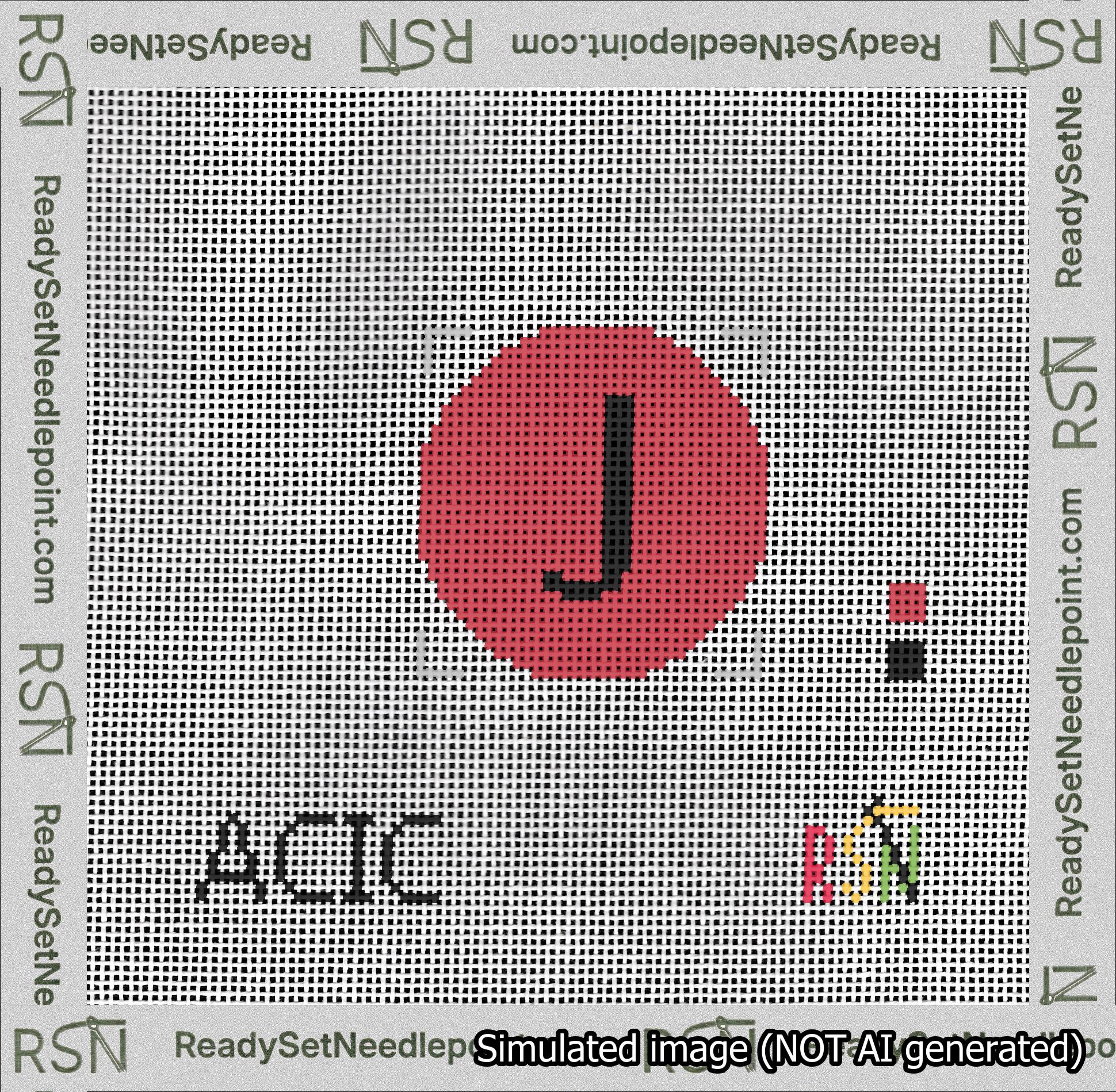Circle Initial J Needlepoint Canvas Design