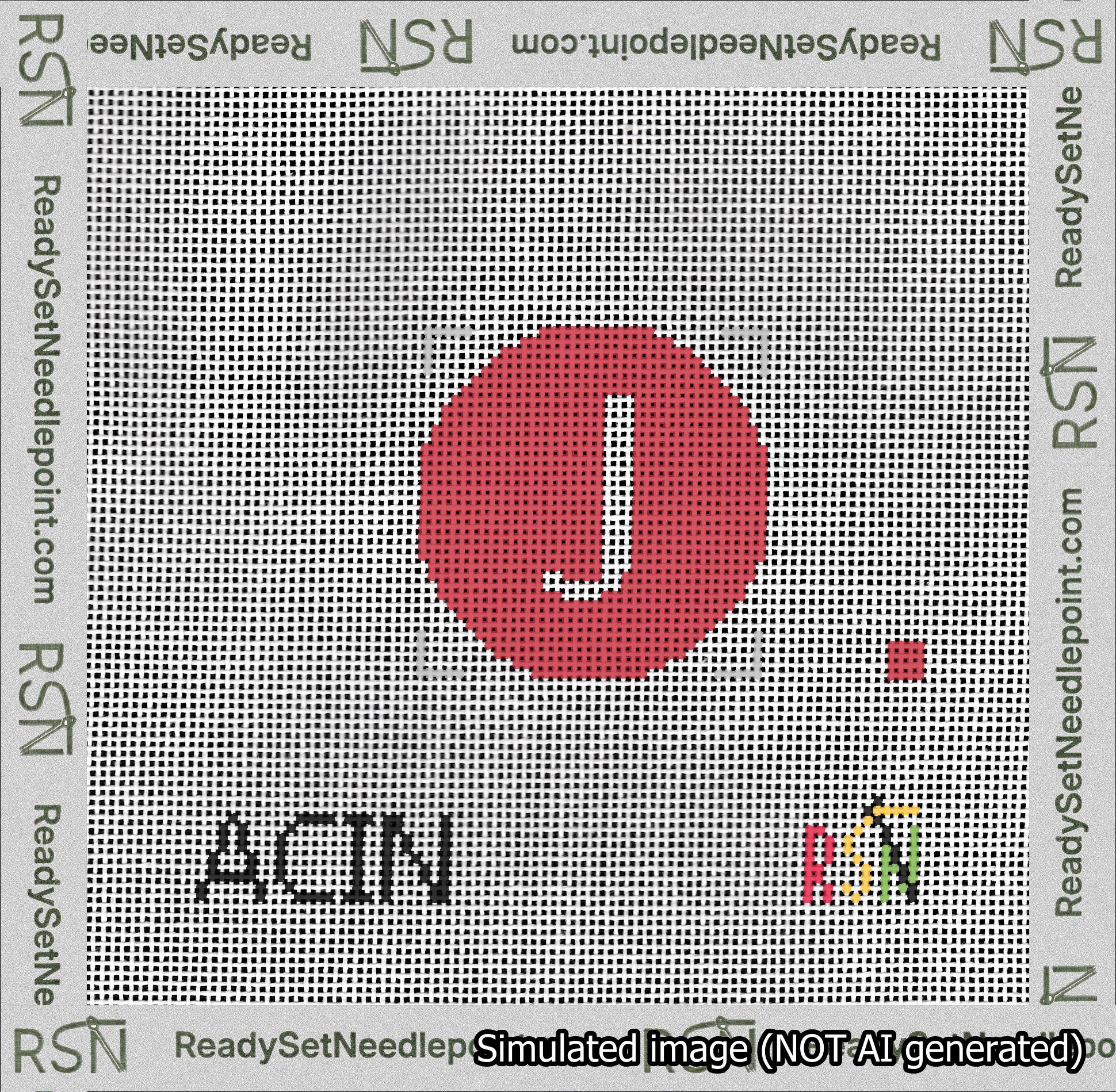 Circle Initial J Needlepoint Canvas Design