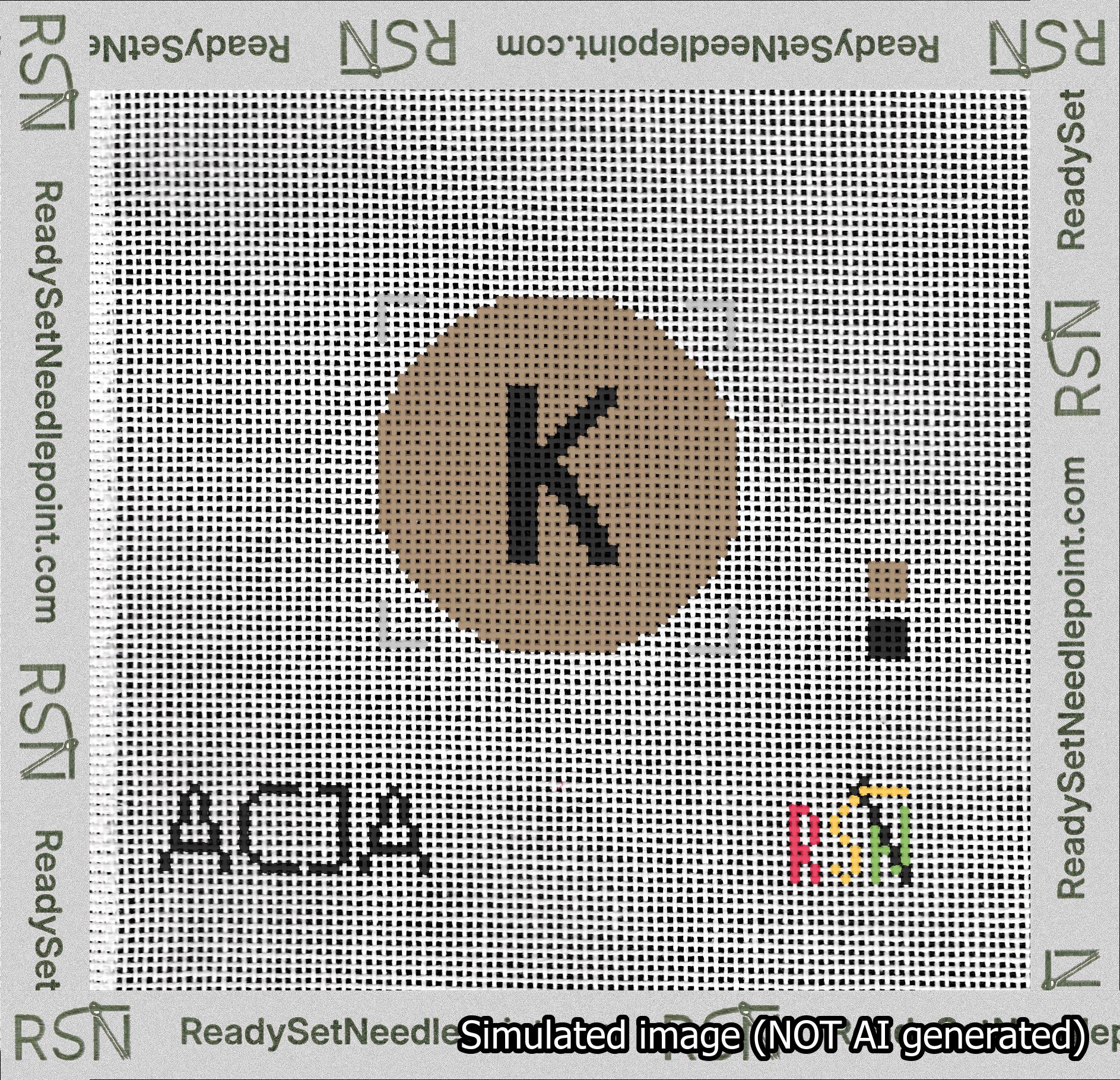 Circle Initial K Needlepoint Canvas Design