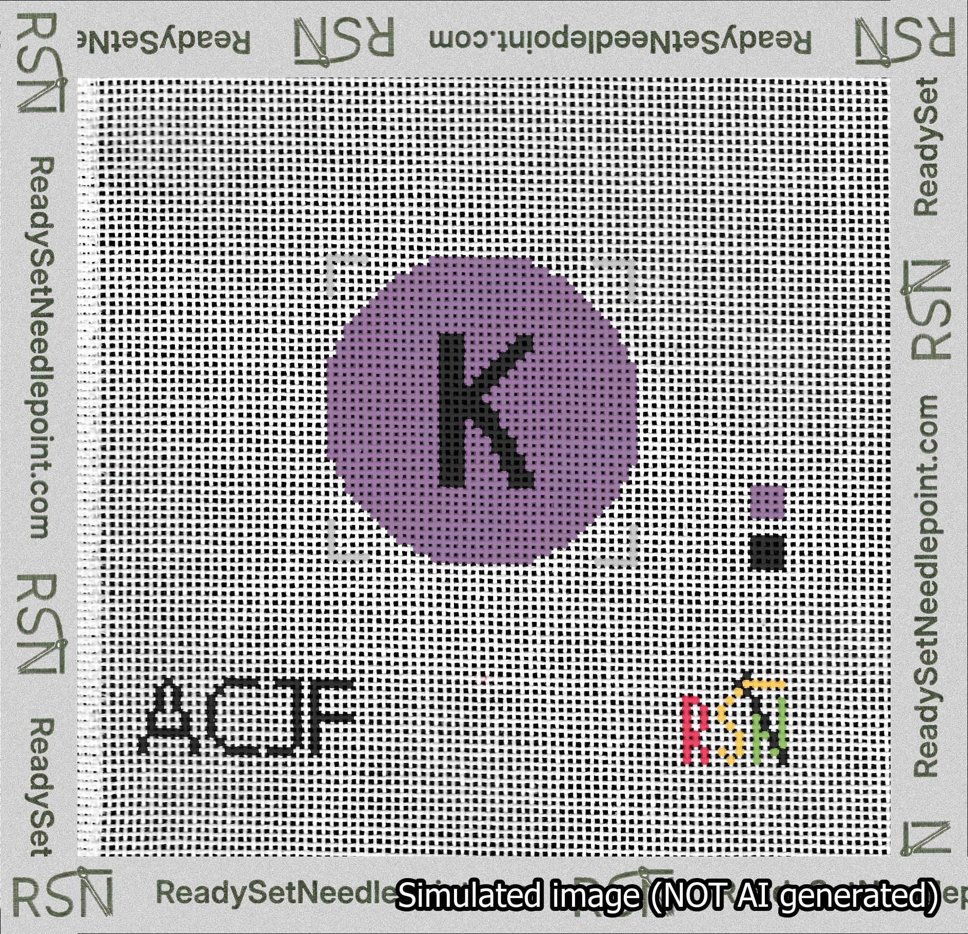 Circle Initial K Needlepoint Canvas Design