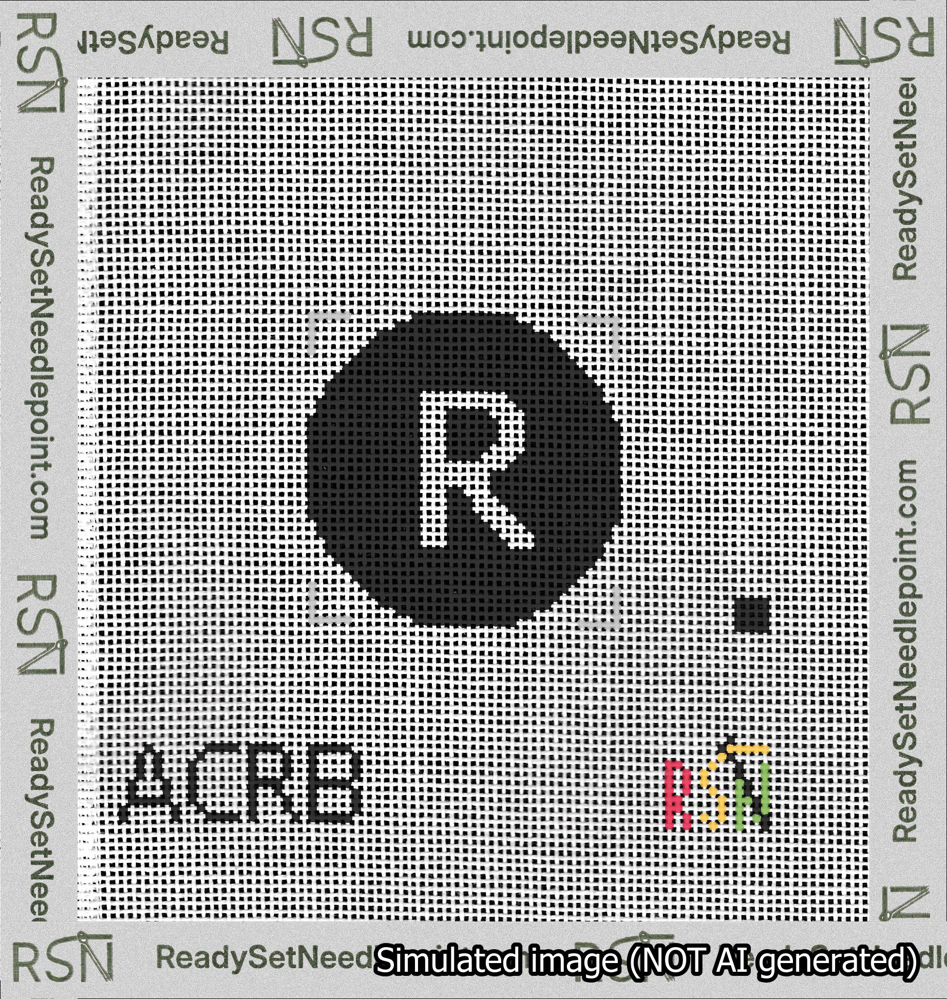 Circle Initial R Needlepoint Canvas Design