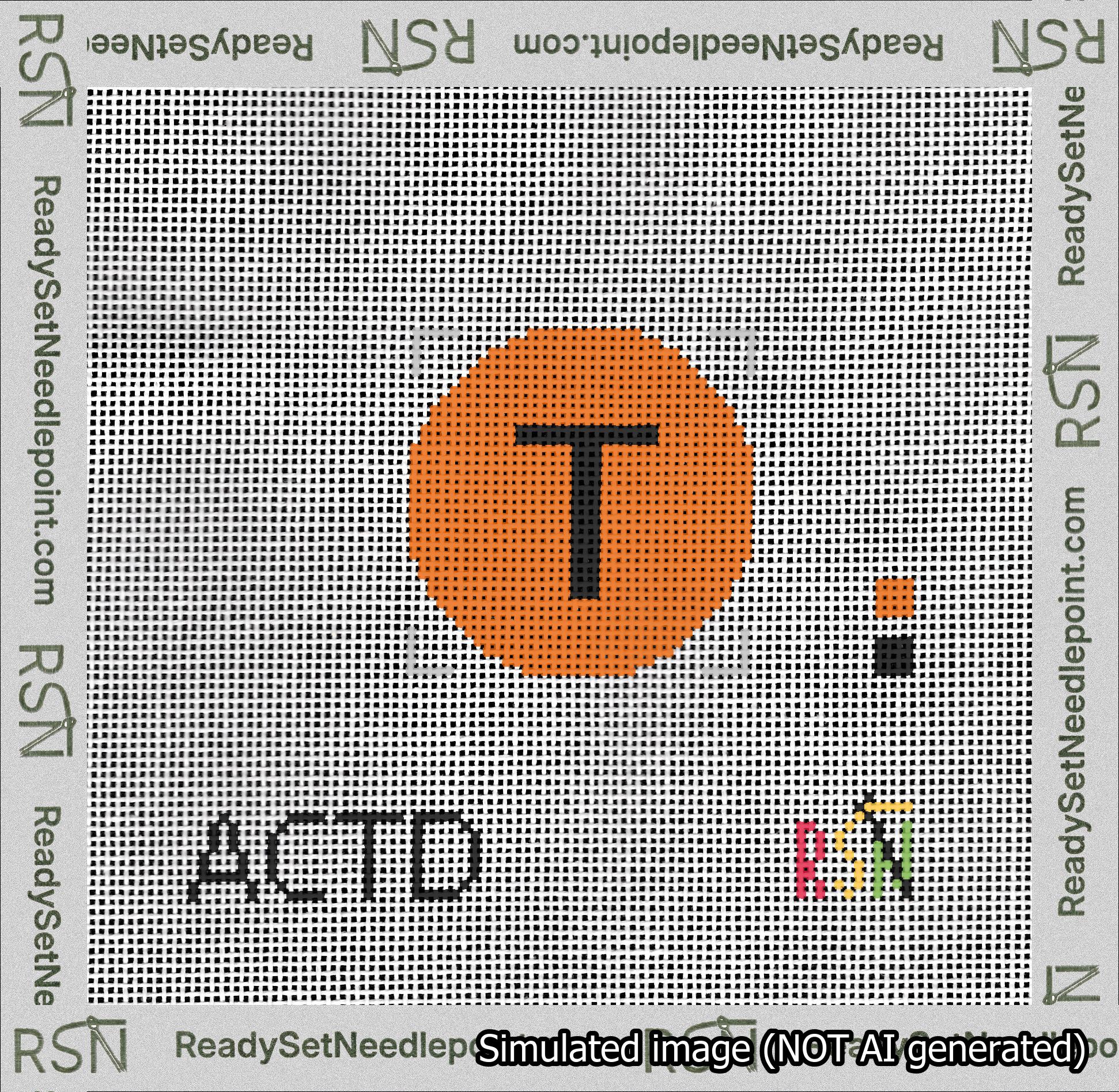 Circle Initial T Needlepoint Canvas Design