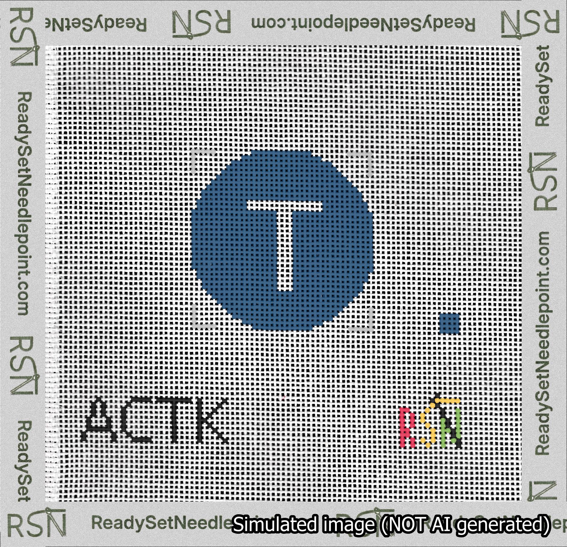 Circle Initial T Needlepoint Canvas Design