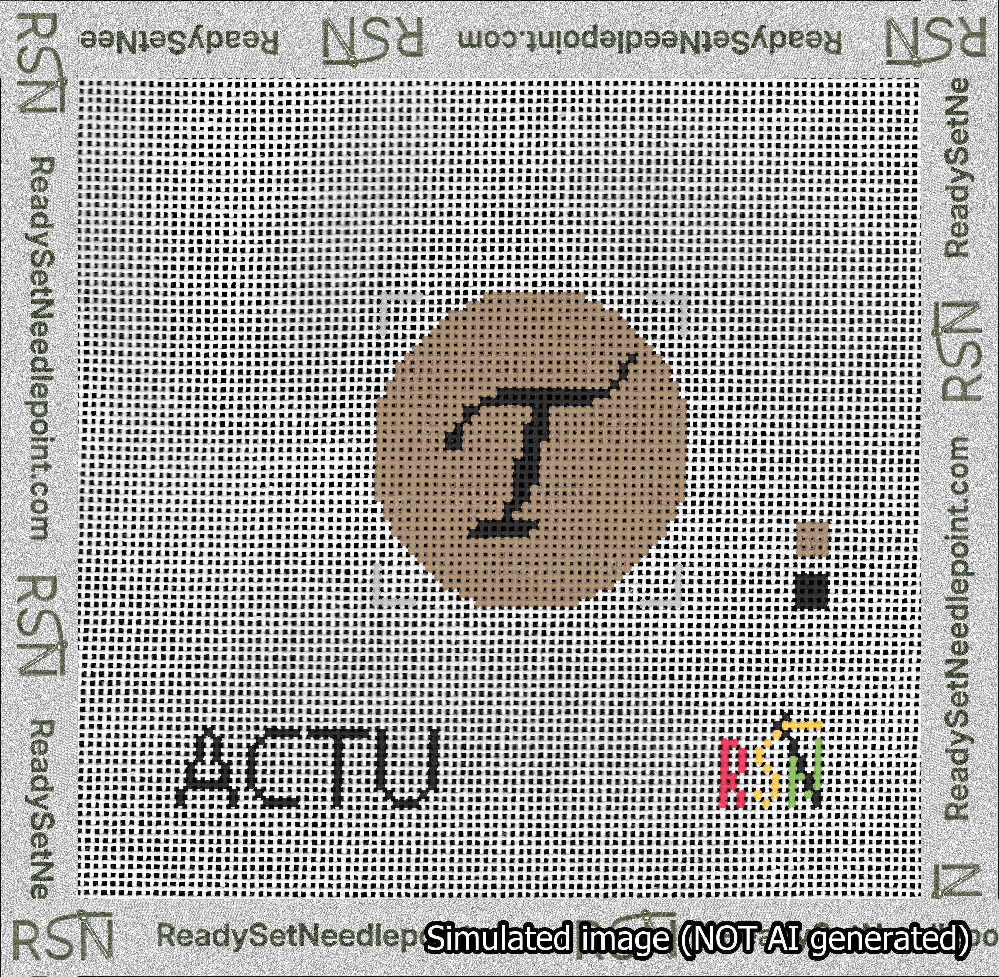 Circle Initial T Needlepoint Canvas Design