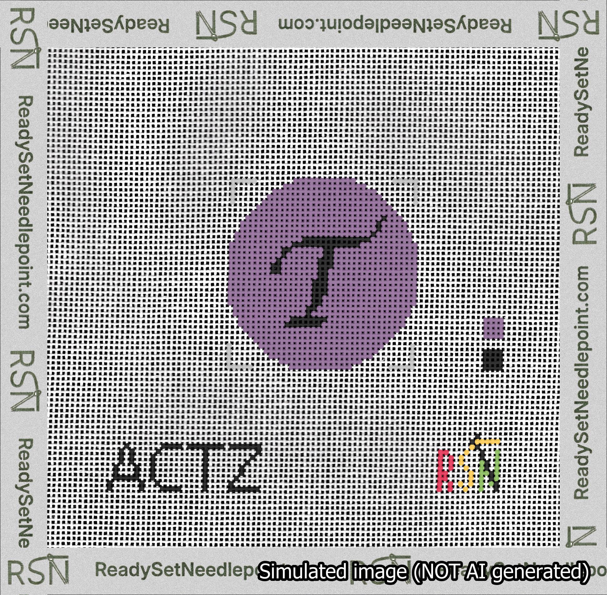 Circle Initial T Needlepoint Canvas Design