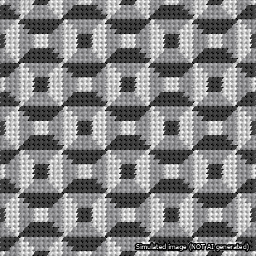 A simulated image of the stitched needlepoint design: Abstract Squares Black and White. Not A.I. generated.