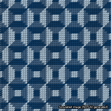 A simulated image of the stitched needlepoint design: Abstract Squares Blue. Not A.I. generated.