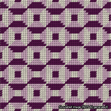 A simulated image of the stitched needlepoint design: Abstract Squares Purple. Not A.I. generated.