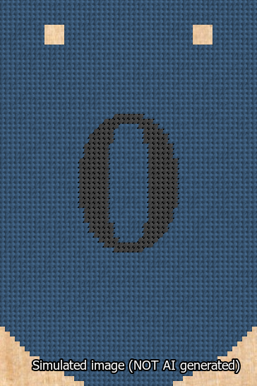 A simulated image of the stitched needlepoint design: Banner 13m Curved 0 Black on Blue. Not A.I. generated.