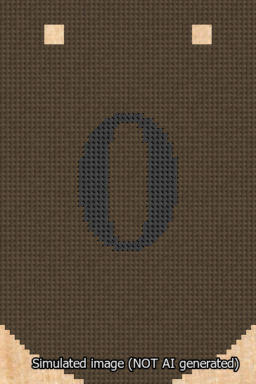 A simulated image of the stitched needlepoint design: Banner 13m Curved 0 Black on Brown. Not A.I. generated.