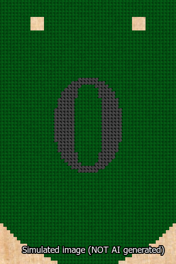 A simulated image of the stitched needlepoint design: Banner 13m Curved 0 Black on Green. Not A.I. generated.