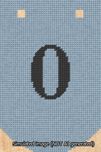 A simulated image of the stitched needlepoint design: Banner 13m Curved 0 Black on Light Blue. Not A.I. generated.