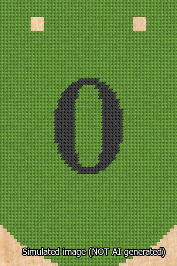 A simulated image of the stitched needlepoint design: Banner 13m Curved 0 Black on Light Green. Not A.I. generated.