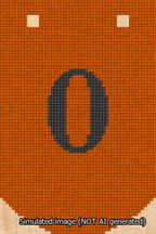 A simulated image of the stitched needlepoint design: Banner 13m Curved 0 Black on Orange. Not A.I. generated.