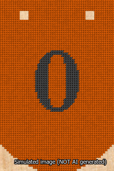 A simulated image of the stitched needlepoint design: Banner 13m Curved 0 Black on Orange. Not A.I. generated.