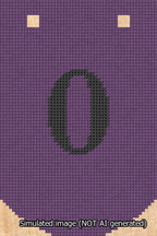 A simulated image of the stitched needlepoint design: Banner 13m Curved 0 Black on Purple. Not A.I. generated.