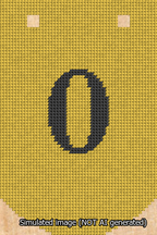 A simulated image of the stitched needlepoint design: Banner 13m Curved 0 Black on Yellow. Not A.I. generated.