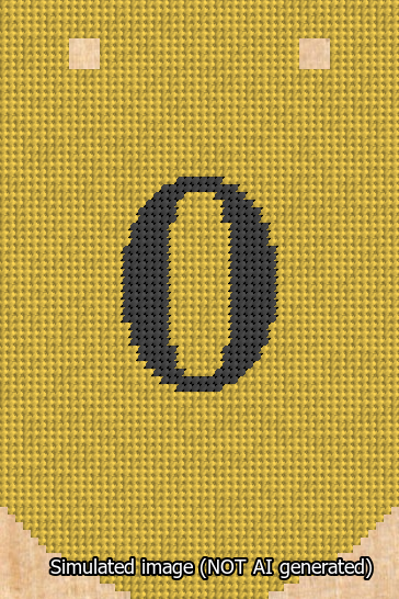 A simulated image of the stitched needlepoint design: Banner 13m Curved 0 Black on Yellow. Not A.I. generated.