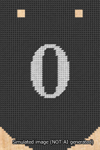 A simulated image of the stitched needlepoint design: Banner 13m Curved 0 White on Black. Not A.I. generated.