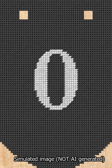 A simulated image of the stitched needlepoint design: Banner 13m Curved 0 White on Black. Not A.I. generated.