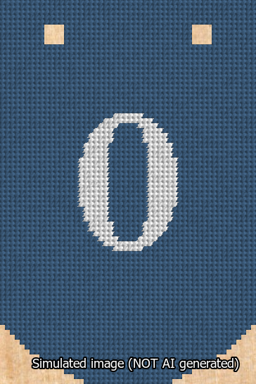 A simulated image of the stitched needlepoint design: Banner 13m Curved 0 White on Blue. Not A.I. generated.