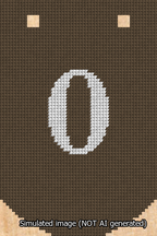 A simulated image of the stitched needlepoint design: Banner 13m Curved 0 White on Brown. Not A.I. generated.