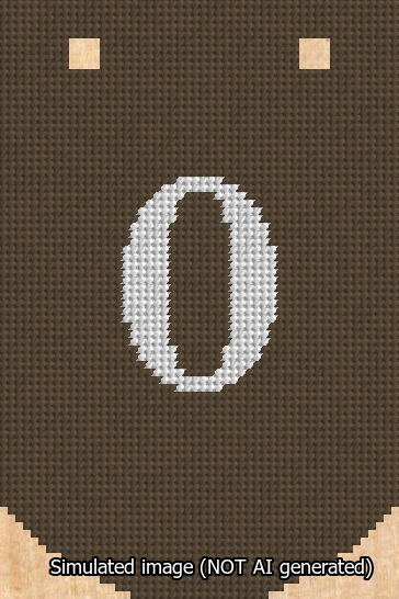 A simulated image of the stitched needlepoint design: Banner 13m Curved 0 White on Brown. Not A.I. generated.