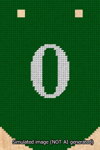 A simulated image of the stitched needlepoint design: Banner 13m Curved 0 White on Green. Not A.I. generated.