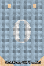 A simulated image of the stitched needlepoint design: Banner 13m Curved 0 White on Light Blue. Not A.I. generated.