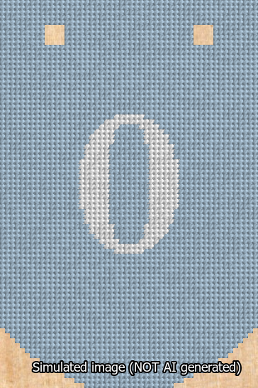 A simulated image of the stitched needlepoint design: Banner 13m Curved 0 White on Light Blue. Not A.I. generated.