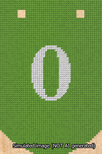 A simulated image of the stitched needlepoint design: Banner 13m Curved 0 White on Light Green. Not A.I. generated.