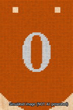 A simulated image of the stitched needlepoint design: Banner 13m Curved 0 White on Orange. Not A.I. generated.