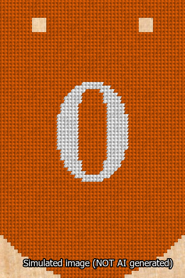 A simulated image of the stitched needlepoint design: Banner 13m Curved 0 White on Orange. Not A.I. generated.