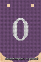 A simulated image of the stitched needlepoint design: Banner 13m Curved 0 White on Purple. Not A.I. generated.