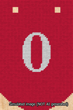 A simulated image of the stitched needlepoint design: Banner 13m Curved 0 White on Red. Not A.I. generated.
