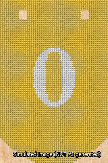 A simulated image of the stitched needlepoint design: Banner 13m Curved 0 White on Yellow. Not A.I. generated.