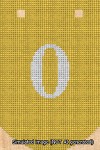 A simulated image of the stitched needlepoint design: Banner 13m Curved 0 White on Yellow. Not A.I. generated.