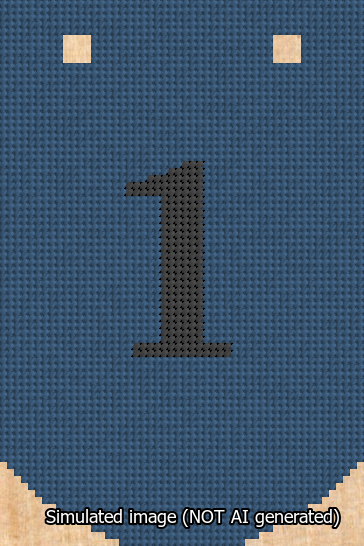 A simulated image of the stitched needlepoint design: Banner 13m Curved 1 Black on Blue. Not A.I. generated.