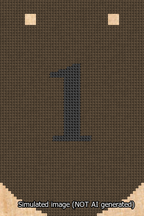 A simulated image of the stitched needlepoint design: Banner 13m Curved 1 Black on Brown. Not A.I. generated.