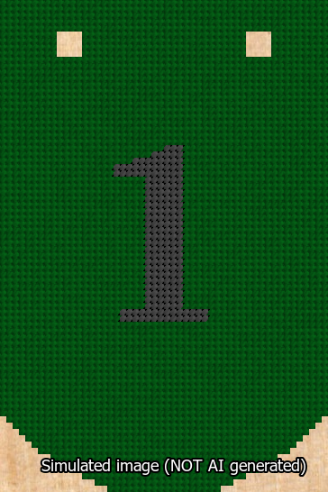 A simulated image of the stitched needlepoint design: Banner 13m Curved 1 Black on Green. Not A.I. generated.