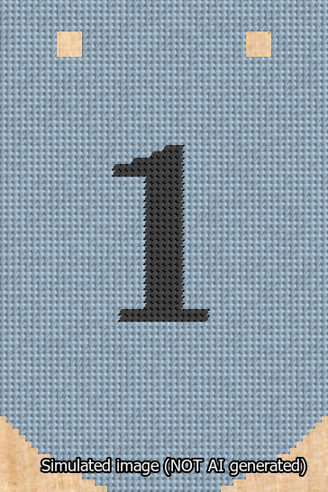 A simulated image of the stitched needlepoint design: Banner 13m Curved 1 Black on Light Blue. Not A.I. generated.