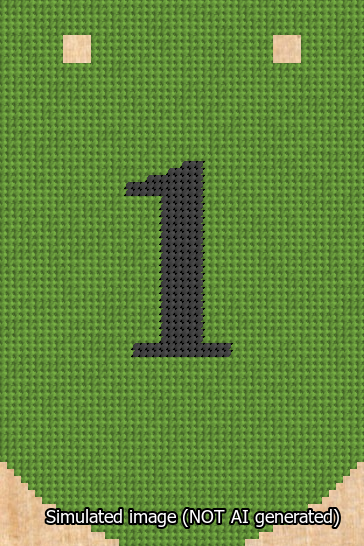 A simulated image of the stitched needlepoint design: Banner 13m Curved 1 Black on Light Green. Not A.I. generated.